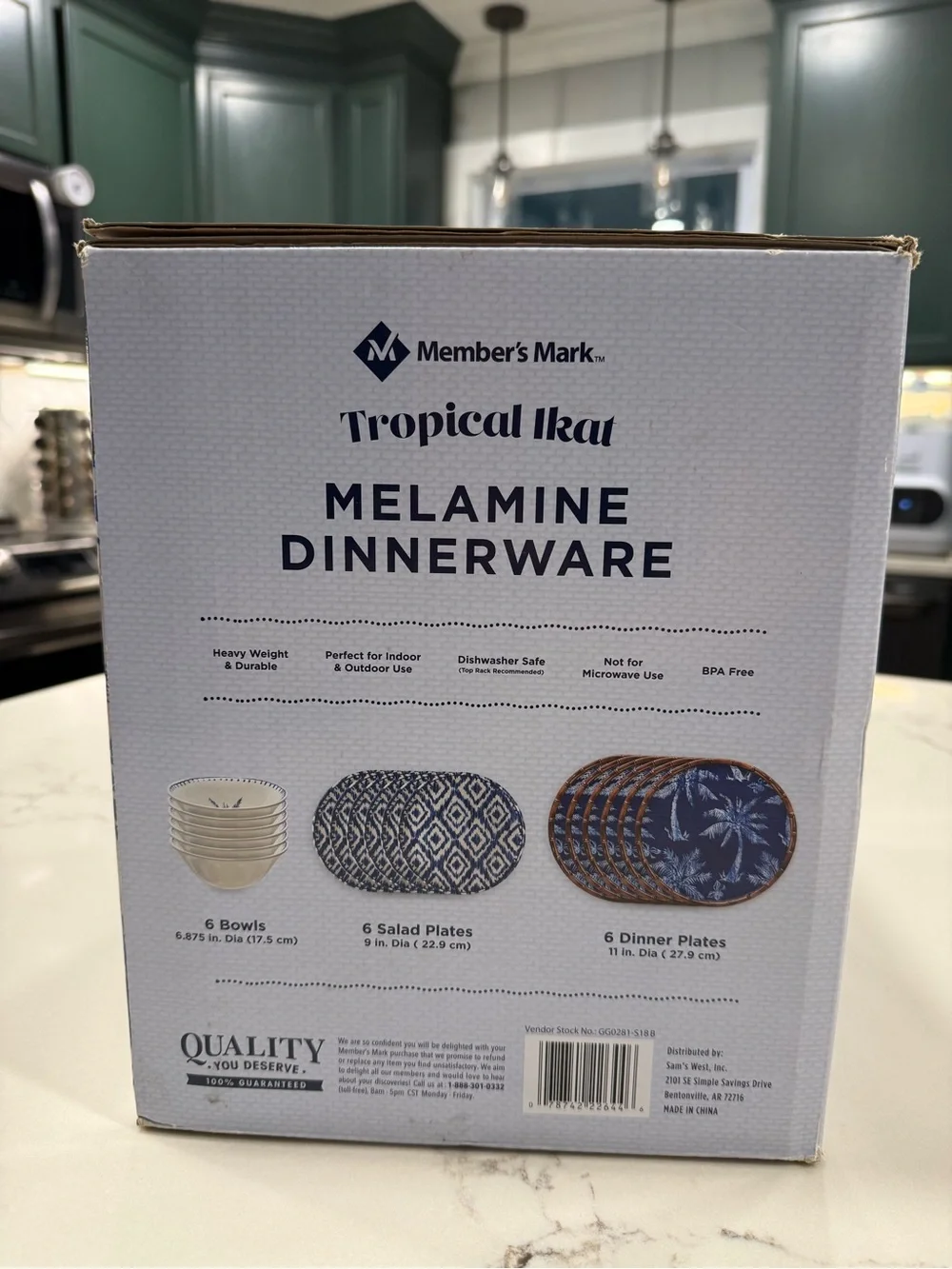 Tropical Ikat Blue Melamine Dinnerware Set - 18 Piece - RARE / HARD TO FIND